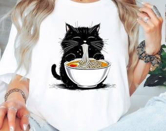 Kawaii Ramen Cat T-Shirt: Anime Foodie Gift