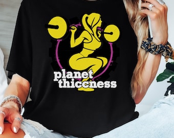 Planet Thicccness T-Shirt: Retro Gym Humor, Fitness Gift
