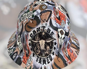 Can't Be Tamed, Western Cowboy Custom Hydro Dipped Full Brim Hard Hat, Helmet