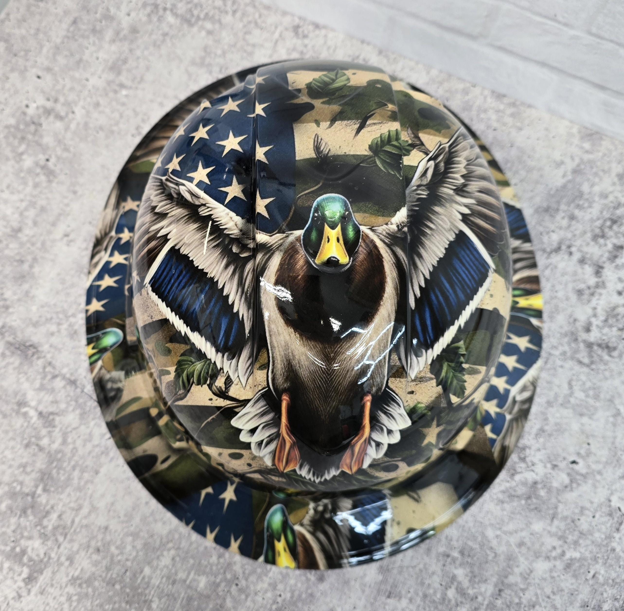 Mallard Duck Camo Custom Hydro Dipped Full Brim Hard Hat, Helmet