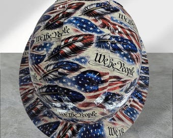 We the People Patriotic Feather Custom Hydro Dipped Full Brim Hard Hat, Helmet