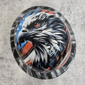 Red White and Blue Eagle Custom Hydro Dipped Full Brim Hard Hat, Helmet