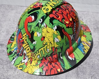 Full Brim Custom Halloween Zombie Hydro Dipped Hardhat, Helmet