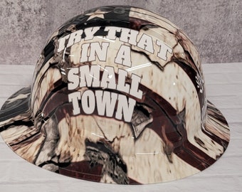 Full Brim Small Town USA Custom Hydro Dipped Hardhat, Helmet