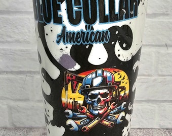 Proud Blue Collar Hydro Dipped 24oz Stainless Steel Tumbler, Cup