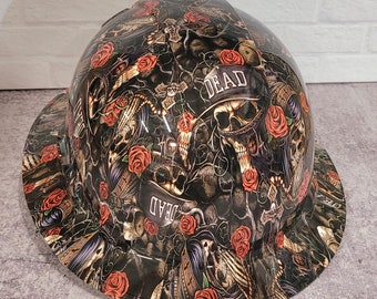 Full Brim Custom Dead of Roses Hydro Dipped Hardhat, Helmet