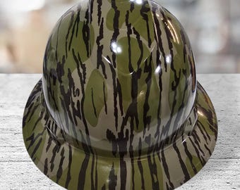 Old School Bottom Camo Custom Hydro Dipped Full Brim Hard Hat, Helmet