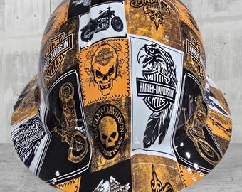 HD Motorcycle Collage Custom Hydro Dipped Full Brim Hard Hat, Helmet