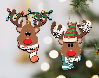Ornamento personalizzato a forma di renna, ornamento personalizzato, etichetta per calza di Natale, renna natalizia personalizzata per la famiglia, regalo di Natale personalizzato