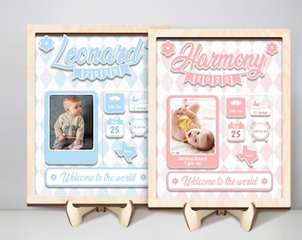 Baby Photo Keepsake Gifts, Baby Birth Announcement, Newborn Gift, Personalized Newborn Frame, Birth Announcement Plaque, Baby shower Gifts.