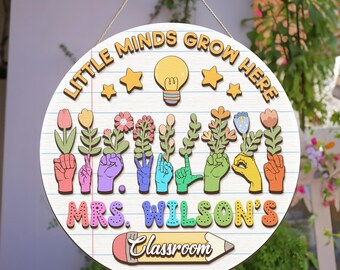 Custom Teacher Door Sign, Classroom Decor, Back To School Gift, Custom Teacher Name Door Hanger, Teacher Gift, Welcome Classroom Sign