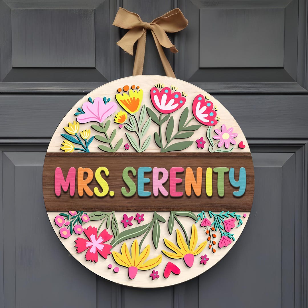 Custom 3D Teacher Door Hanger, Gift for Teacher, Floral Teacher Name ...