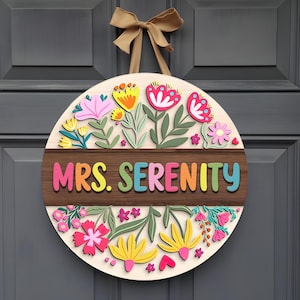 Aangepaste 3D leraar deurhanger, cadeau voor leraar, bloemen leraar naam deurhanger, klasdecor, terug naar school cadeau, welkomstbord leraar