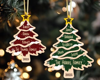 Custom Christmas Wooden Ornament 2025, Christmas Tree Ornament with Family Names, Christmas Family Name Ornament, Christmas Tree Decoration