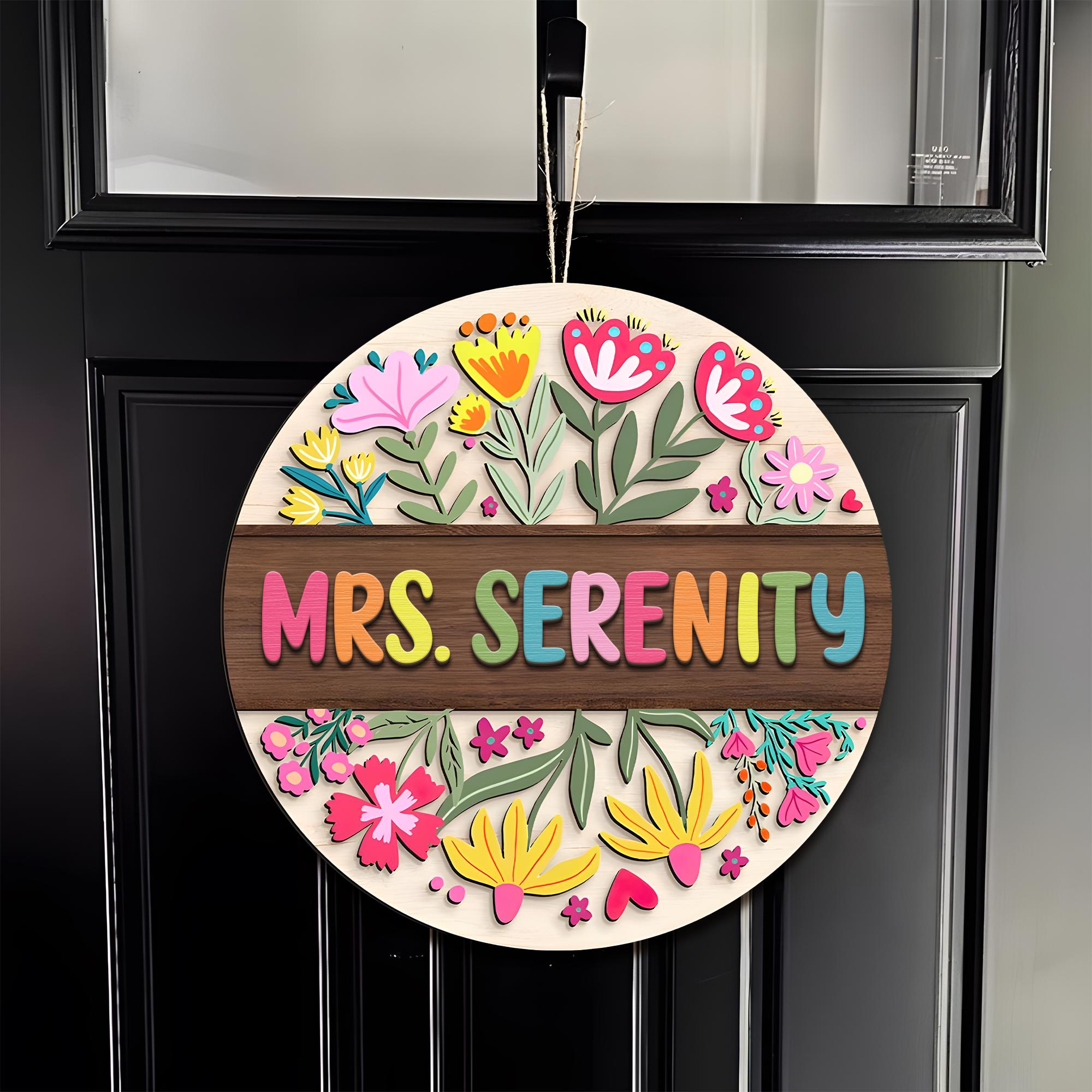 Custom 3D Teacher Door Hanger, Gift for Teacher, Floral Teacher Name ...