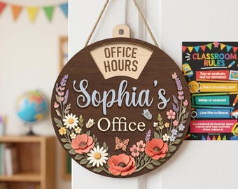 Personalized Rotating Office Door Sign, Custom Name Status Indicator Plaque, Interactive Do Not Disturb Wheel, Floral Office Decor Art