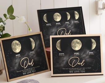 Personalized Moons Phase Frame with Kids Names, Custom Moons Phase Print Frame, Father’s Day Gift, Gift for Dad, The Day You Were Born Gift