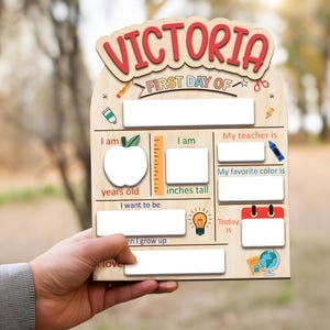 Letrero personalizado para el primer día de clases, letrero para el último día de clases, letrero con nombre personalizado, letrero de borrado en seco para el regreso a clases en preescolar, tablero para el primer día de clases