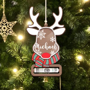 Personalized Cute Reindeer Money Holder Christmas Ornament, Here’s A Few Bucks for Christmas, Reindeer Money Holder Tree Christmas Gifts