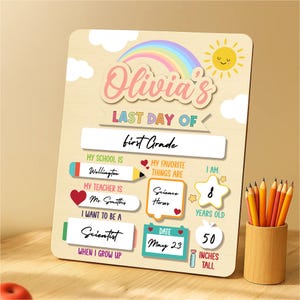 Letrero personalizado para el primer día de clases, letrero de regreso a clases, letrero reutilizable para el primer día de clases de jardín de infantes, letrero personalizado para el primer día de clases.