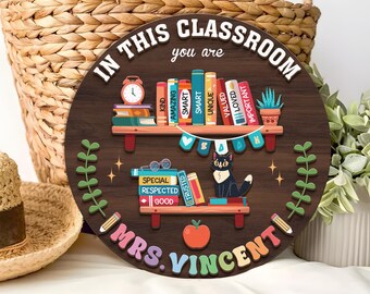 Letrero 3D personalizado para puerta de profesor, "En esta aula estás", colgador de puerta para profesor, regalo de regreso a clases, regalos personalizados de agradecimiento para profesores.