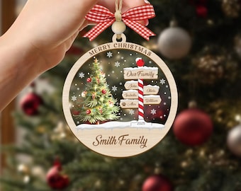 Gepersonaliseerde familiekerstversiering, aangepaste naam wegwijzer boomsnuisterij, 2025 vakantieaandenken, beste kerstcadeaus, cadeau voor gezinnen