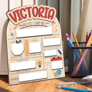 Letrero personalizado para el primer día de clases, letrero para el último día de clases, letrero con nombre personalizado, letrero de borrado en seco para el regreso a clases en preescolar, tablero para el primer día de clases