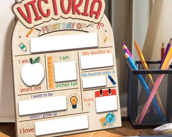 Letrero personalizado para el primer día de clases, letrero para el último día de clases, letrero con nombre personalizado, letrero de borrado en seco para el regreso a clases en preescolar, pizarra para el primer día de clases