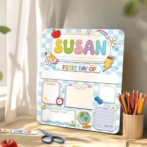 Letrero personalizado para el primer día de clases, letrero de regreso a clases, letrero acrílico personalizado para el primer día, letrero para jardín de infantes, tablero para el primer día de clases