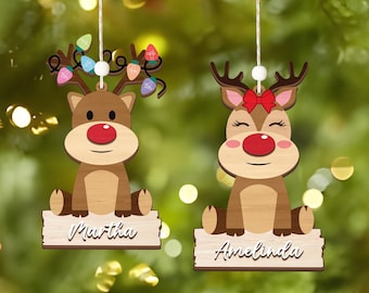 Ornamenti di renne personalizzati, regali di Natale personalizzati con nome, renne di Natale personalizzate per la famiglia, regali di Natale personalizzati