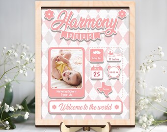 Baby Photo Boards Gifts, Baby Birth Announcement, Newborn Gift, Personalized Newborn Frame, Birth Announcement Plaque, Baby shower Gifts.
