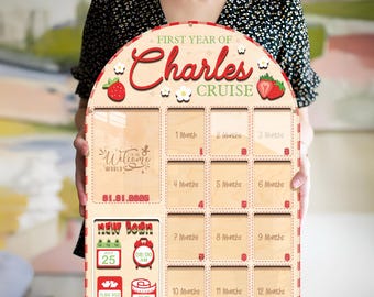 Personalized Straw Baby First Year Photo Frame | 12 Month Milestone Board with Birth Stats | Girl Newborn Gift | Custom Nursery Wall Decor