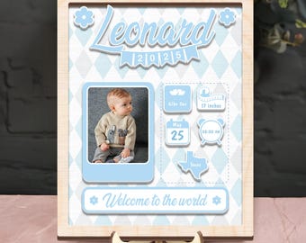 Baby Photo Keepsake Gifts, Baby Birth Announcement, Newborn Gift, Personalized Newborn Frame, Birth Announcement Plaque, Baby shower Gifts.