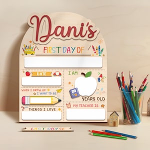 Letrero personalizado para el primer día de clases de jardín de infantes, tablero para el último día de clases, letrero de madera personalizado para el regreso a clases, regalos para niños, utilería preescolar