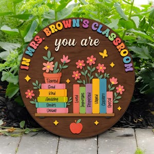 Aangepaste 3D leraar deurhanger, cadeau voor leraar, bloemen leraar naam deurhanger, klasdecor, terug naar school cadeau, welkomstbord leraar