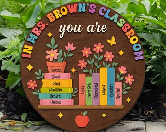Custom 3D Teacher Door Hanger, Gift for Teacher, Floral Teacher Name ...