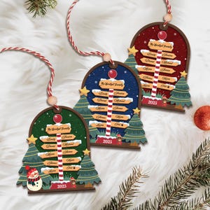 Personalized Family Christmas Ornament 2025, Custom Name North Pole Sign Ornament, Holiday Gift for Family, Wooden Xmas Tree Decoration