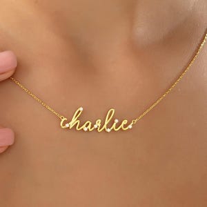 14k Solid Gold Name Necklace, Diamond Name Necklace, Custom Diamond Nameplate Necklace, Personalized Gifts for Her, Women Name Jewelry