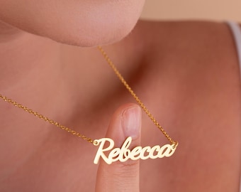 14K Solid Gold Name Necklace, Gold Minimalist Necklace, Name Necklace, Personalized Gift, Gift For Her, Christmas Gift, Christmas Necklace