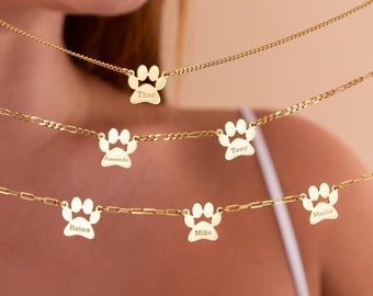Engraved Paw Print Necklace, Personalized Tiny Dog Paw Necklace, Minimalist Paw Pet Necklace, Pet Lover Gifts for Mom, Cat Paw, Dog Paw