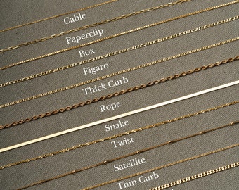 18k Gold Chain Necklace, Everyday Chains Necklace for Women, Cable Chain, Twist Chain, Box Chain, Paperclip Chain, Ball Curb Chain Necklace