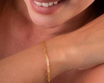 18k gouden papercliparmband, schakelarmband, paperclip-kettingarmband, 925 zilveren paperclip-ketting, eenvoudige gouden armband