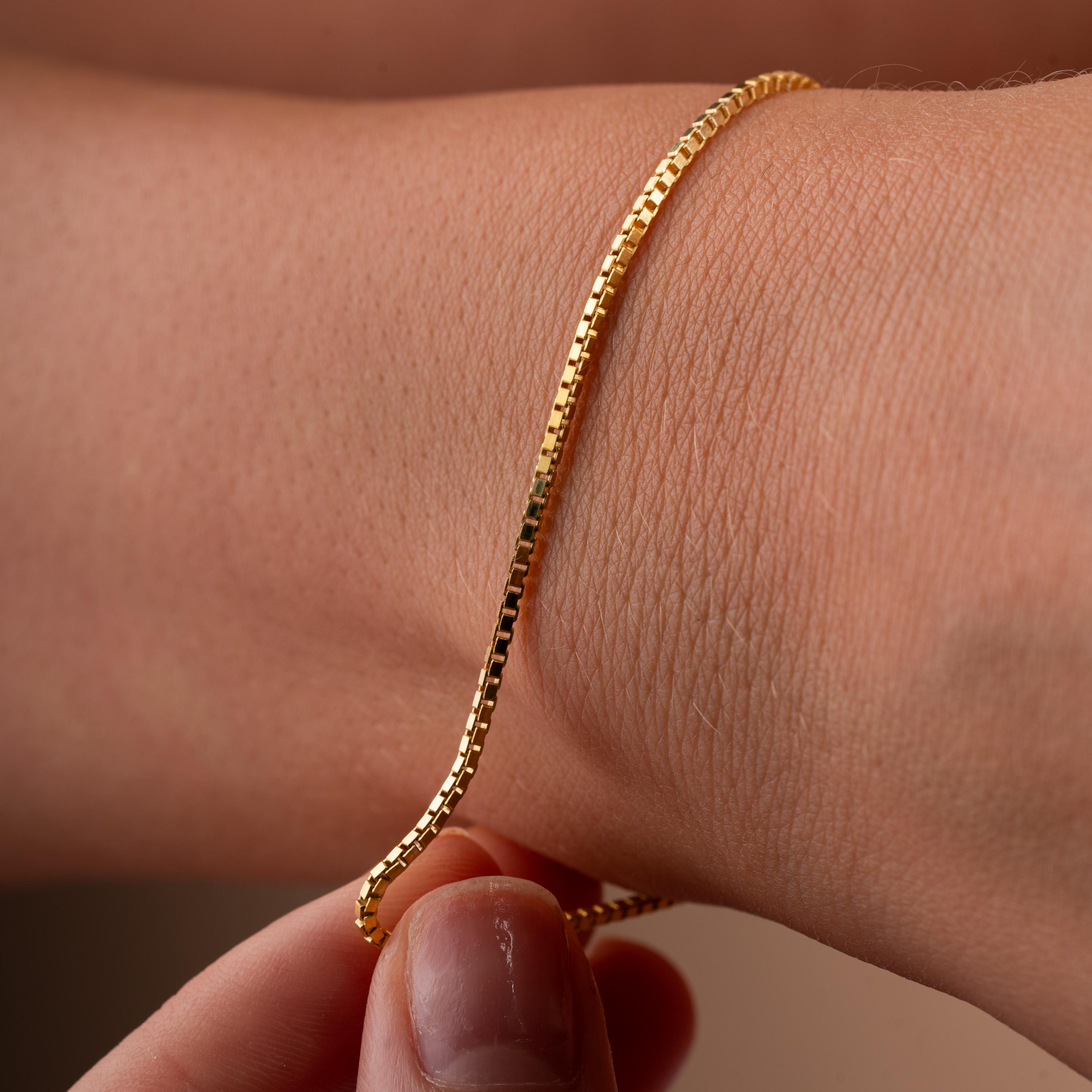 18k Gold Unisex Chain Bracelet, Thin Chain Bracelet, 4-9 Inch