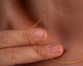 14k Gold Cable Chain Necklace for Women, Thin Chain Necklace, Dainty Cable Chain Necklace, Simple Gold Chain for Pendant, Gifts for Her