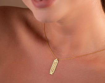 14K Gold Egypt Cartouche Necklace, Egyptian Hieroglyphic Cartouche Jewelry, Egypt Custom Name Jewelery, Personalized Necklace, Gifts for Her