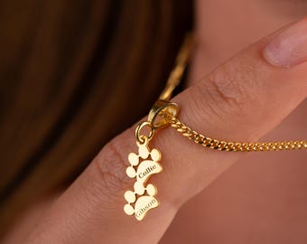 Custom Engraved Paw Name Necklace, Personalized Dog Paw Name Necklace, Paw Print Name Necklace, Pet Jewelry, Pet Memorial Necklace for Women