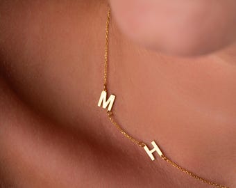 14k Gold Tiny Initial Necklace, Personalized Sideaways Letter Necklace, Custom Letter Necklace, Personalized Jewelry, Perfect Gift For Her