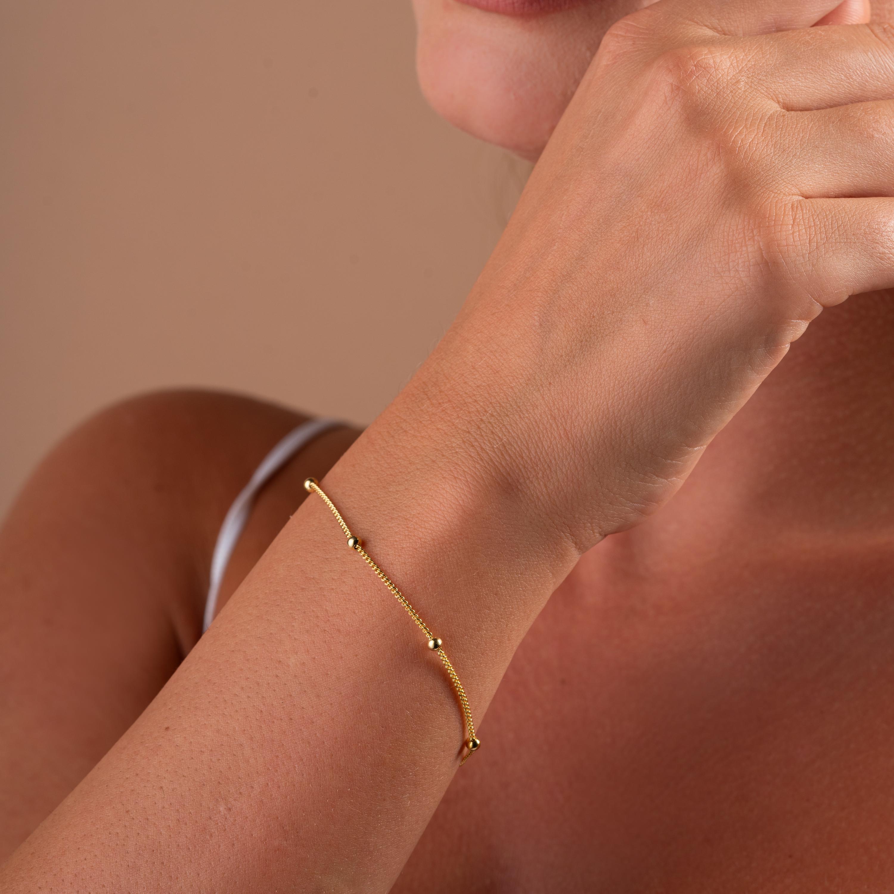 18k Gold Unisex Chain Bracelet, Thin Chain Bracelet, 4-9 Inch
