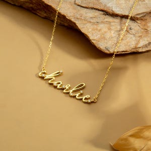 14k Solid Gold Name Necklace, Diamond Name Necklace, Custom Diamond Nameplate Necklace, Personalized Gifts for Her, Women Name Jewelry