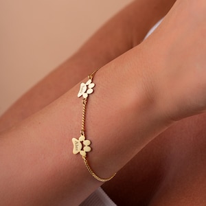 14k Gold Pet Name Bracelet, Dog/Cat Bracelet, Custom Pet Bracelet, Engraved Paw Name Brracelet, Animal Jewelry for Women, Pet Lover Gifts
